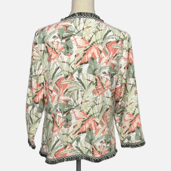Chico’s Blazer Botanical Print Fringe Linen Blend Open Jacket Size 1 Medium 8/10 - Picture 5 of 13